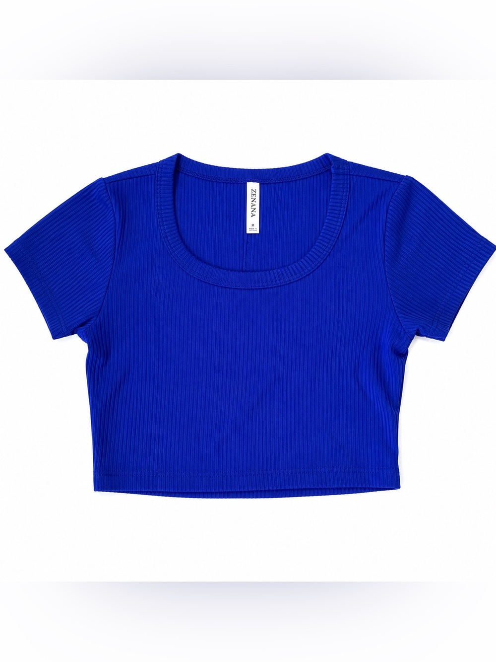 Zenana Royal Blue Ribbed Crop Top Size S Stretch Knit